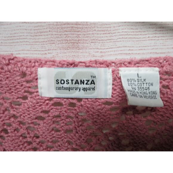 Sostanza Size Large 80% Silk Pink V-Neck Sweater - Picture 7 of 9